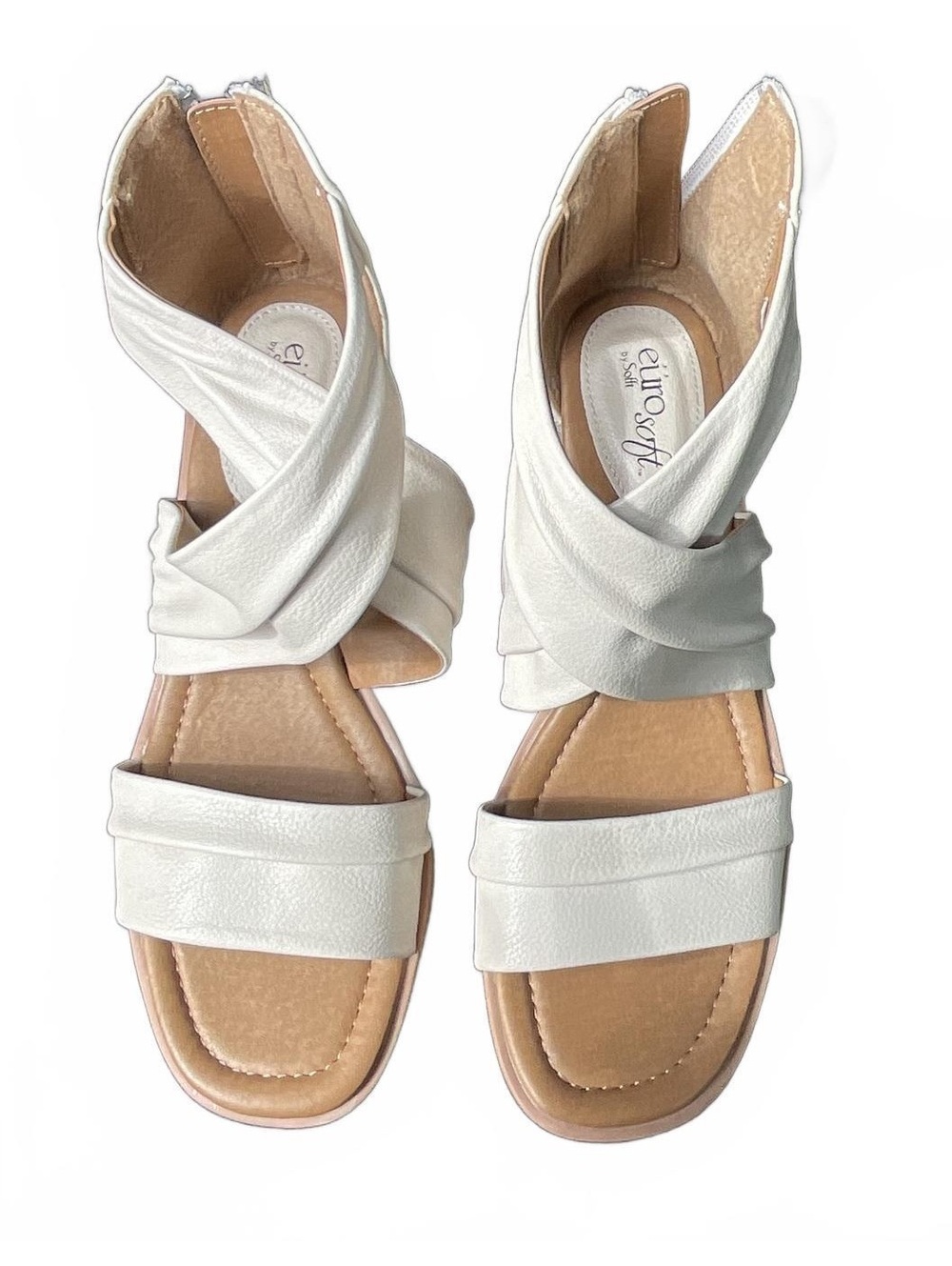 EuroSoft Women's White Wedge Sandals with Back Zipper Sz 8.5